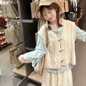 Big White Rabbit Milk Candy Sweet Vest Three-Piece Set for Women, Autumn Layered Lace Shirt, Polka Dot Cotton Skirt Y2K Outfit