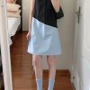 Black and Blue Color-Block Sleeveless Dress for Women, 2023 Summer Minimalist Pleated Loose Short Dress, Chic Fashion Trend