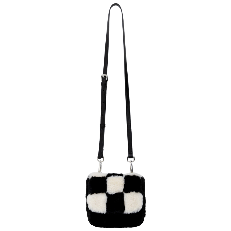 Black and White Dalmatian Checkered Fur Small Square Bag - Trendy Y2K Style Accessory for Fashion-Forward Outfits