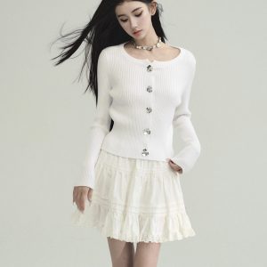Black and White Whisper Design Cardigan with Small Silver Flowers - Versatile Summer Knitwear for Effortless Style