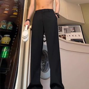 Black Curved Knife Flare Trousers for Men - High-End Draping Straight-Leg Pants for Spring and Summer Casual Style