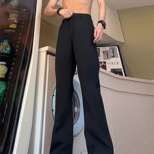 Black Curved Knife Flare Trousers for Men - High-End Draping Straight-Leg Pants for Spring and Summer Casual Style