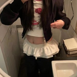 Black Drawstring Straight-Leg Pants for Women, 2023 Autumn Winter Puffy Skirt Splicing, Loose Airy Windproof Sweatpants