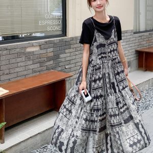 Black Floral Camisole Dress Set - Elegant Slim Fit Women's Summer Dress 2025, Chanel-Inspired, High-End Unique Style