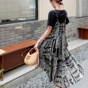 Black Floral Camisole Dress Set - Elegant Slim Fit Women's Summer Dress 2025, Chanel-Inspired, High-End Unique Style