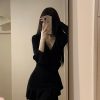 Black Hepburn-Style V-Neck Knitted Dress for Women, Autumn Ruffled Flared Sleeves, Slim Fit Little Black Dress, 90s Inspired Fashion