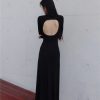 Black High-Neck Backless Dress for Women - Autumn Sexy Slim-Fit Waist-Cinching Long Skirt - Perfect for 90s Y2K Style