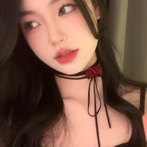 Black Lace-Up Rose Necklace Choker for Women - Vintage Style Collarbone Chain Jewelry, Sweet Cool Hot Girl Accessory