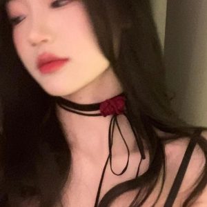 Black Lace-Up Rose Necklace Choker for Women - Vintage Style Collarbone Chain Jewelry, Sweet Cool Hot Girl Accessory