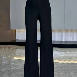 Black Slim-Fit High-Waisted Wide-Leg Flared Pants for Women - Versatile Minimalist Casual Summer Style 2025