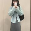 Blue Double-Sided Wool Coat Set for Women - Black Button, Minimalist Korean Style, Versatile Autumn Winter 2023 Two-Piece Outfit