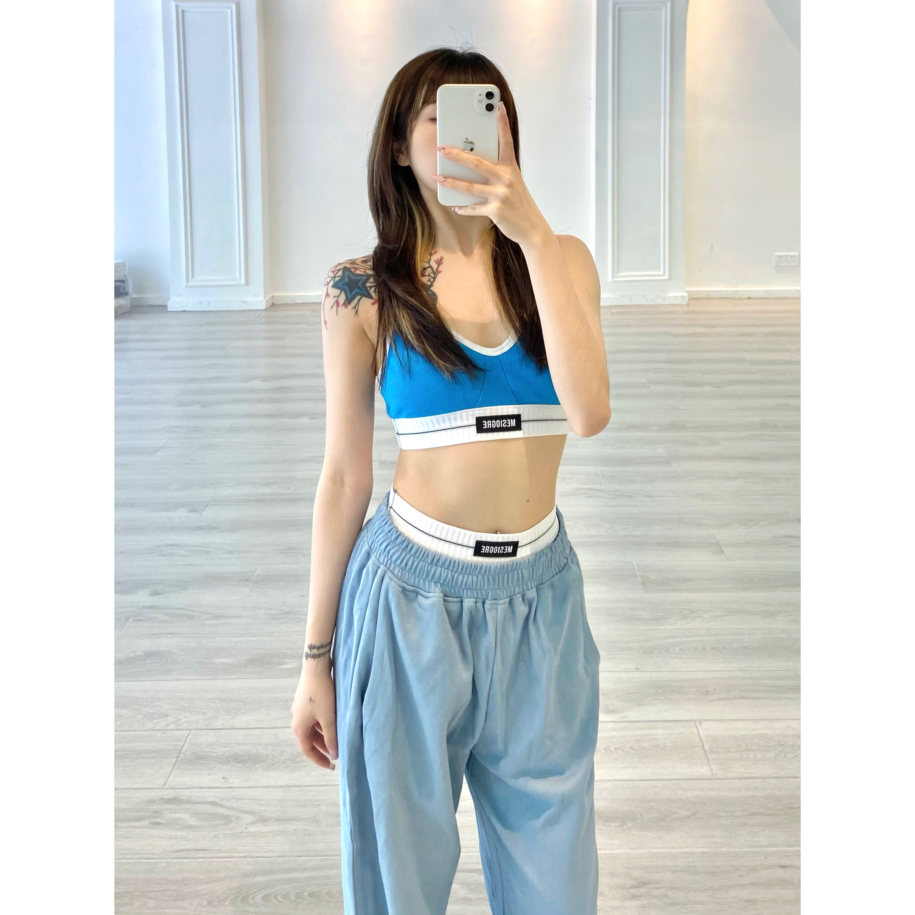 Blue Padded Camisole and Underwear Set for Women - Versatile Lingerie for Dancing and Sports, Y2K Style