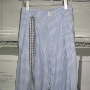 Blue Patchwork Striped Wide-Leg Pants for Women - Summer Niche Style, Elastic Waist, Loose Fit, Slimming Floor-Length Design