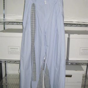 Blue Patchwork Striped Wide-Leg Pants for Women - Summer Niche Style, Elastic Waist, Loose Fit, Slimming Floor-Length Design