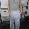 Blue Patchwork Striped Wide-Leg Pants for Women - Summer Niche Style, Elastic Waist, Loose Fit, Slimming Floor-Length Design