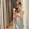 Blue Small Flying Sleeve A-Line Dress for Women, Summer Mesh Vest Design, Princess Style, Trendy Niche Fashion