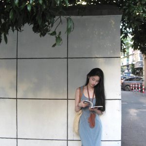 Blue Stretchy Denim Tank Dress for Women, Vintage French Summer Style, Waist-Cinching, Slimming Fit, High-End Quality