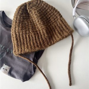Braided Yarn Fisherman Hat for Women - Warm Knitted Autumn Winter Ear Protection - Trendy Korean Style