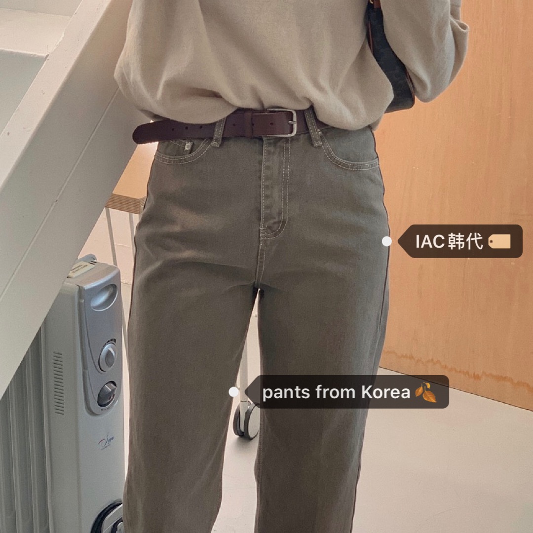 Bright Line Retro Washed Khaki Green Straight-Leg Jeans in Cocoa Color - Y2K Korean Style Fashion Essential