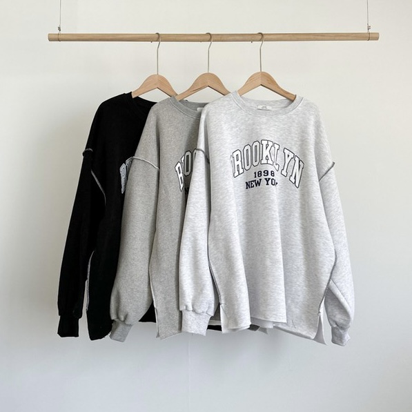 Brooklyn Letter Embroidery Splicing Loose Sports Sweatshirt - Trendy Korean Style Fashion