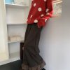 Brown Caramel Straight Lace Pants for Women - Casual Versatile Long Trousers for Autumn Winter - Trendy Y2K Style