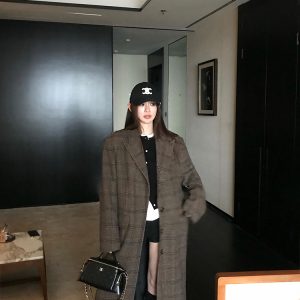 Brown Check Wool Coat for Women - Long Woolen Overcoat, Perfect for Spring & Winter, Classic Style, Timeless Fashion