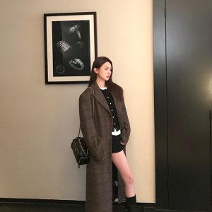Brown Check Wool Coat for Women - Long Woolen Overcoat, Perfect for Spring & Winter, Classic Style, Timeless Fashion