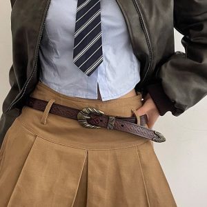 Brown Leather Slim Waist Belt for Women - American Retro Style, Versatile Design for Jeans, Niche Trend Accessory
