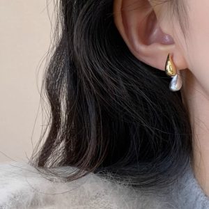 Brushed Contrast Color Water Drop Earrings for Women, S925 Silver Needle Niche Design Ear Studs