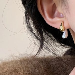 Brushed Contrast Color Water Drop Earrings for Women, S925 Silver Needle Niche Design Ear Studs