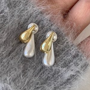 Brushed Contrast Color Water Drop Earrings for Women, S925 Silver Needle Niche Design Ear Studs