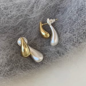 Brushed Contrast Color Water Drop Earrings for Women, S925 Silver Needle Niche Design Ear Studs