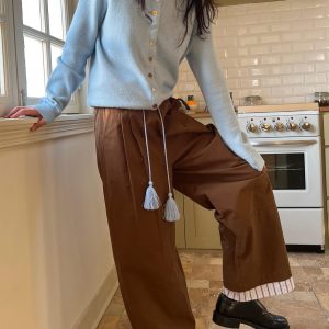 Bulin Magazine Tassel Spliced Casual Wide-Leg Pants - Versatile Loose Fit Trousers for Effortless Style
