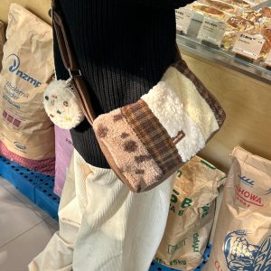 Butter Brown Plush Splicing Crossbody Tote Bag - Large Capacity Canvas Bag for Autumn Winter Style