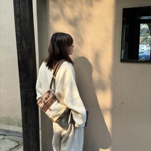 Butter Brown Plush Splicing Crossbody Tote Bag - Large Capacity Canvas Bag for Autumn Winter Style