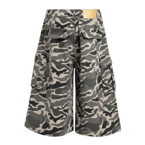 Camouflage Cargo Shorts for Men, Loose Trendy Vintage Style, American Casual Three-Quarter Pants for Summer 2025