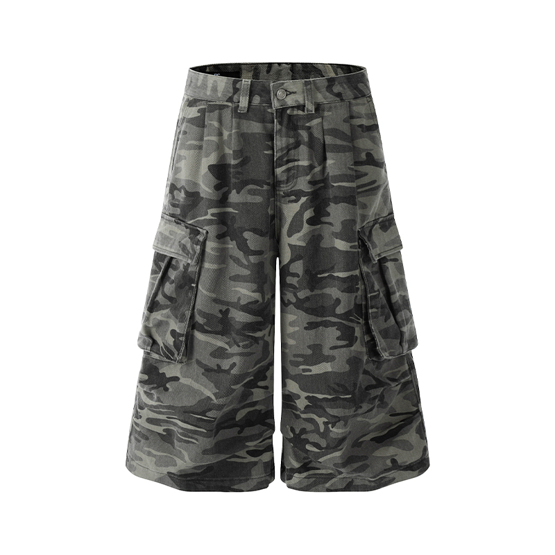 Camouflage Loose Cargo Shorts for Men | Summer Three-Quarter Pants with Multiple Pockets | Outdoor Mountain Series Style