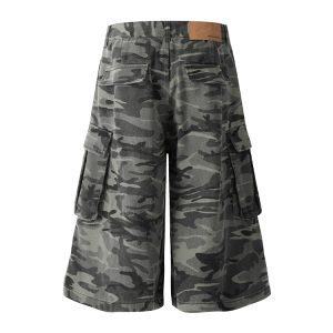 Camouflage Loose Cargo Shorts for Men | Summer Three-Quarter Pants with Multiple Pockets | Outdoor Mountain Series Style