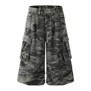 Camouflage Loose Cargo Shorts for Men | Summer Three-Quarter Pants with Multiple Pockets | Outdoor Mountain Series Style