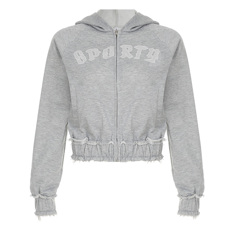 Casual American Style Letter Print Short Hoodie Jacket and High-Waisted Trendy Long Pants Set