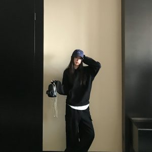 Casual Knitted Hoodie and Loose Fit Pants Set - High-Frequency Lazy Style Lounge Wear for Relaxed 90s Inspired Looks