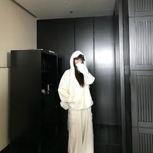 Casual Knitted Hoodie and Loose Fit Pants Set - High-Frequency Lazy Style Lounge Wear for Relaxed 90s Inspired Looks