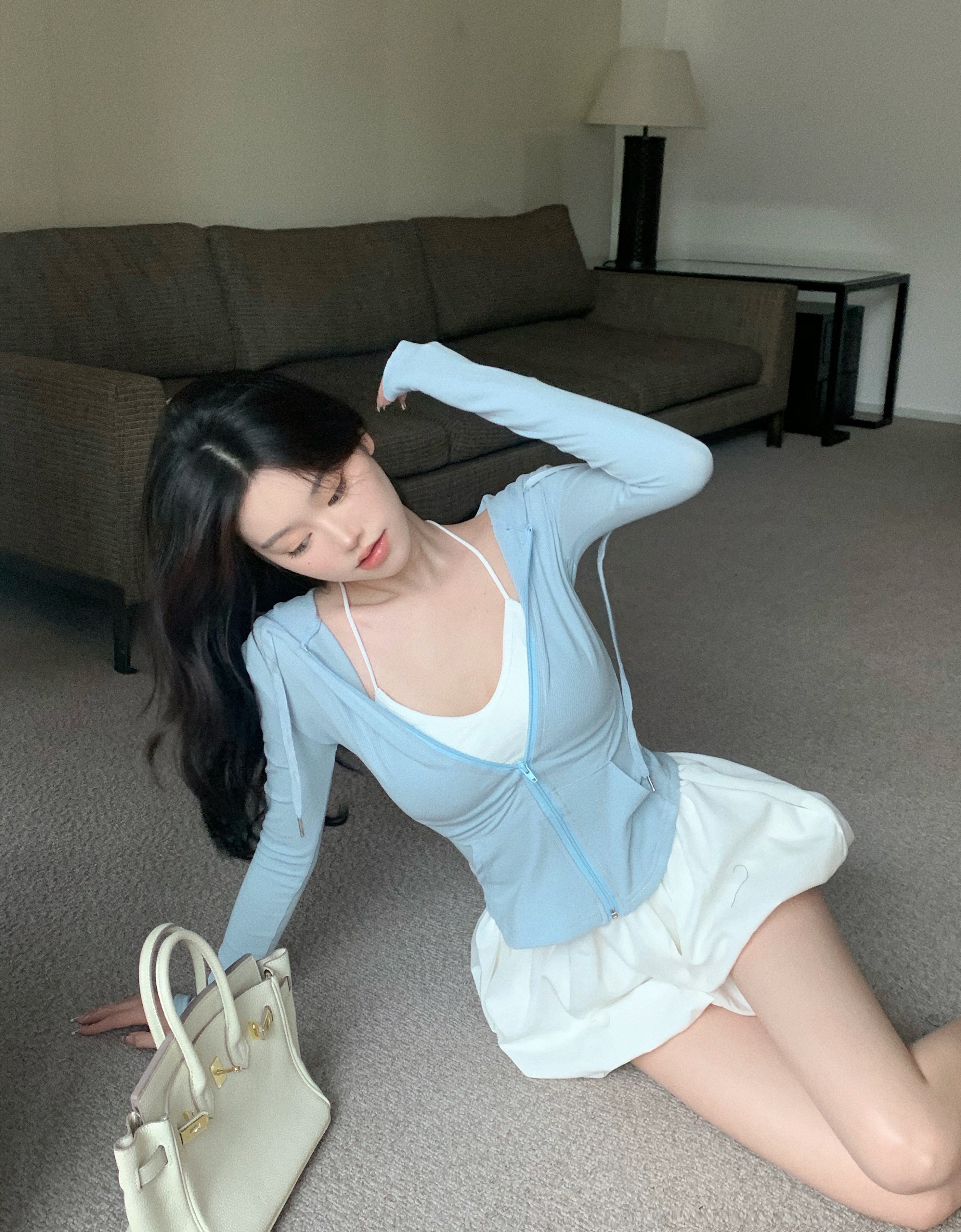 Casual Korean Style Long Sleeve Hooded Sweatshirt with Sun Protection and Flower Bud Shorts - Sweet and Spicy 3-Piece Set