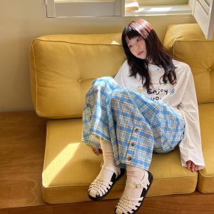 Casual Loose Checkered Wide-Leg Pants with Drawstring - Relaxed Fit, Perfect for Y2K and Everyday Style