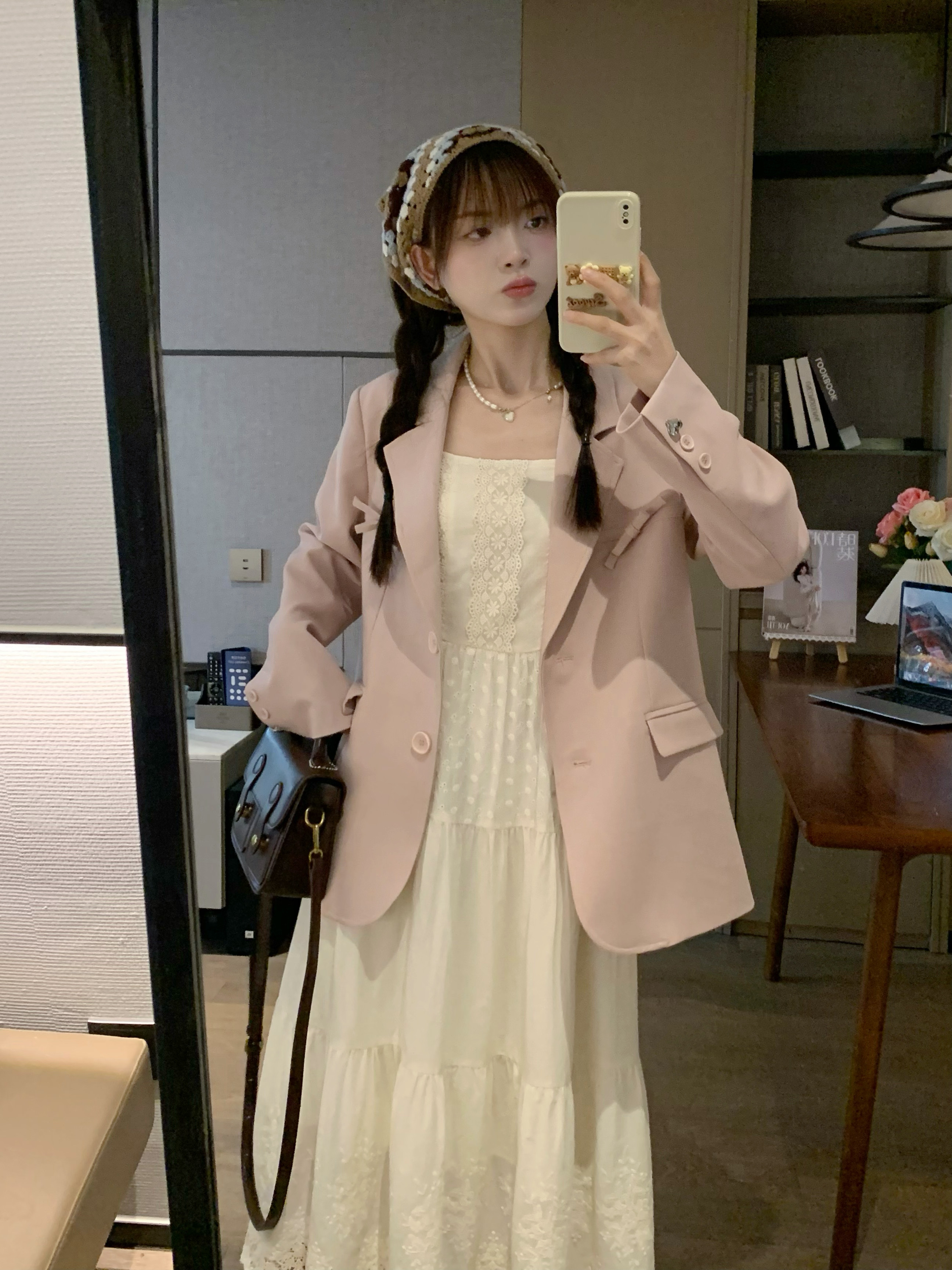 Casual Loose-Fit Mid-Length Pink Blazer for Women - Spring 2023 Slimming Silhouette Fashion Outerwear