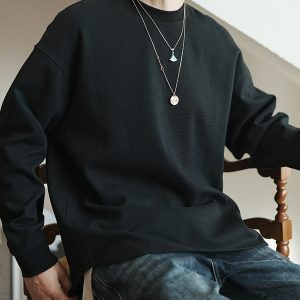 Casual Textured Waffle Long-Sleeve T-Shirt for Men - Trendy Loose Fit Top for Spring and Autumn, Perfect for Everyday Wear