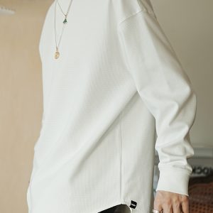 Casual Textured Waffle Long-Sleeve T-Shirt for Men - Trendy Loose Fit Top for Spring and Autumn, Perfect for Everyday Wear