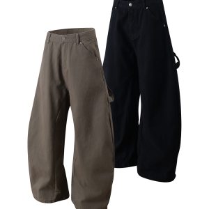 Casual Wide-Leg Baggy Pants with Curved Blade Silhouette - Trendy American Banana Style for Effortless Fashion