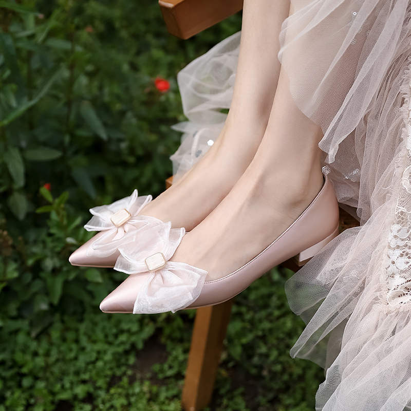 Champagne Low-Heeled Wedding Shoes for Bridesmaids, 2025 Summer Fairy Style, Comfortable Everyday Wear, Plus Size Available
