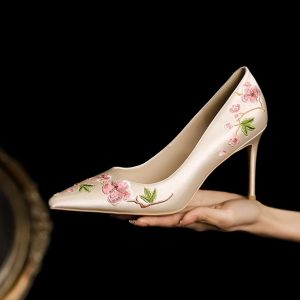 Champagne Wedding Shoes for Bridal High Heels, Two-in-One Chinese-Style Embroidered Qipao Shoes, Elegant Xiuhe Dress Footwear